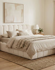 Lit coffre en tissu bouclette beige 160x200 cm RITA