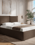 Lit coffre en tissu bouclette marron 140x190 cm MELY