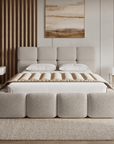 Lit coffre en tissu bouclette taupe 140x190 cm BUBBLE