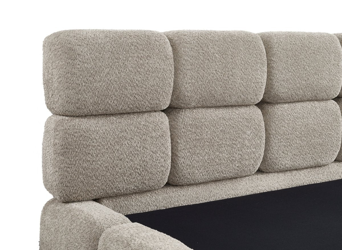 Lit coffre en tissu bouclette taupe 140x190 cm BUBBLE