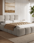 Lit coffre en tissu bouclette taupe 140x190 cm BUBBLE