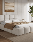 Lit coffre en velours chiné beige 140x190 cm BUBBLE