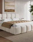 Lit coffre en velours chiné beige 180x200 cm BUBBLE