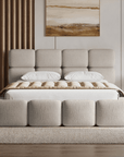 Lit coffre en velours chiné taupe 140x190 cm BUBBLE
