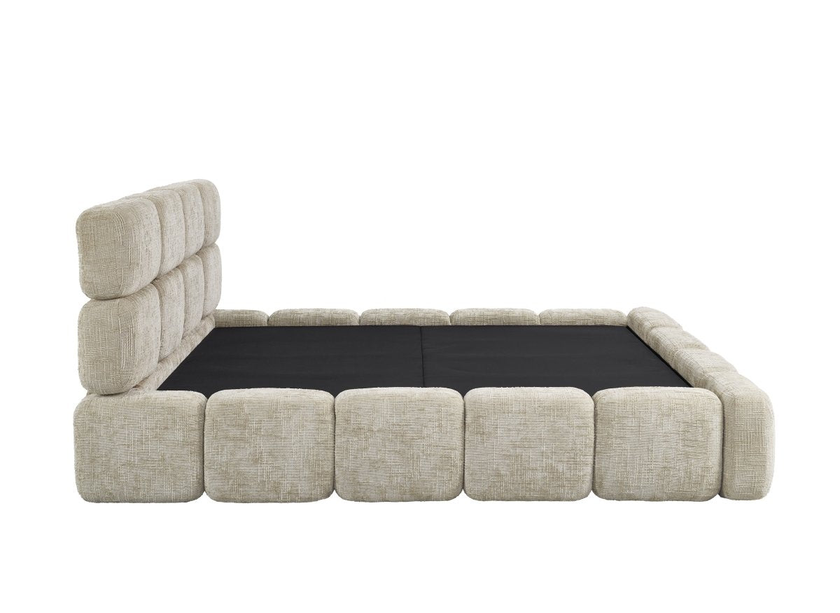 Lit coffre en velours chiné taupe 160x200 cm BUBBLE