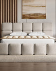 Lit coffre en velours chiné taupe 180x200 cm BUBBLE