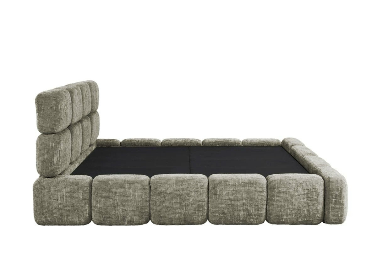 Lit coffre en velours chiné vert olive 160x200 cm BUBBLE