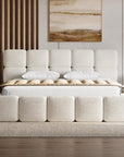 Lit coffre tissu bouclette beige 180x200 cm BUBBLE