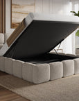 Lit coffre tissu bouclette taupe 180x200 cm BUBBLE