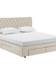 Lit double avec 4 tiroirs en lin beige 160x200 cm LEANDRE