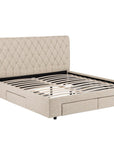 Lit double avec 4 tiroirs en lin beige 180x200 cm LEANDRE