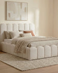 Lit double en tissu bouclette beige 140x190 cm RITA