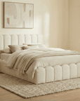Lit double en tissu bouclette beige 180x200 cm RITA