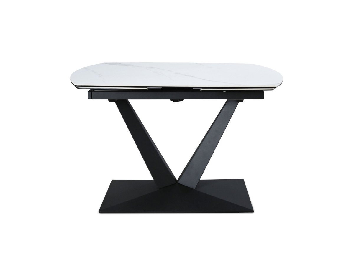 Table à manger extensible en céramique blanche 8 personnes 120-180 cm ELIAD