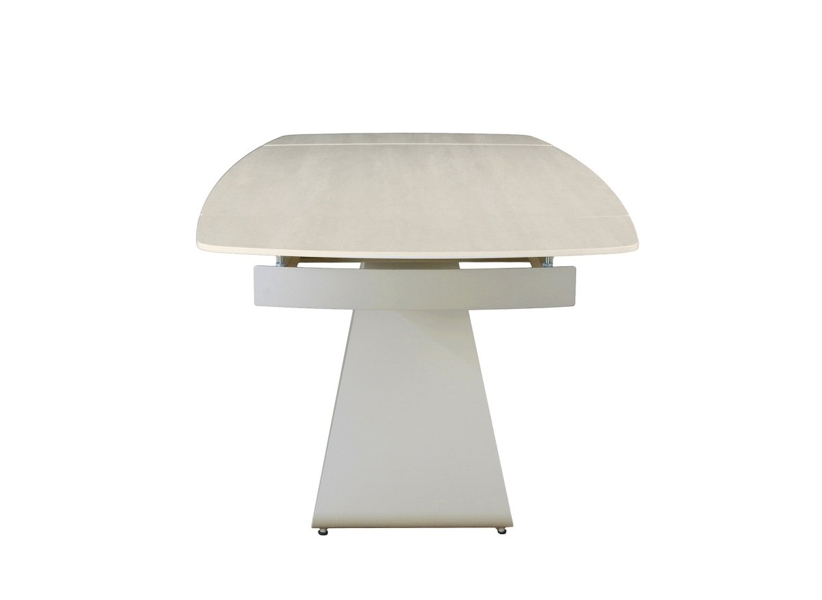 Table à manger extensible en métal beige plateau céramique blanc 160-240 cm PARIS