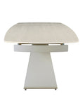 Table à manger extensible en métal beige plateau céramique blanc 160-240 cm PARIS