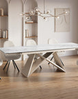 Table à manger extensible plateau céramique blanc 10 personnes 160-240 cm GABRIEL